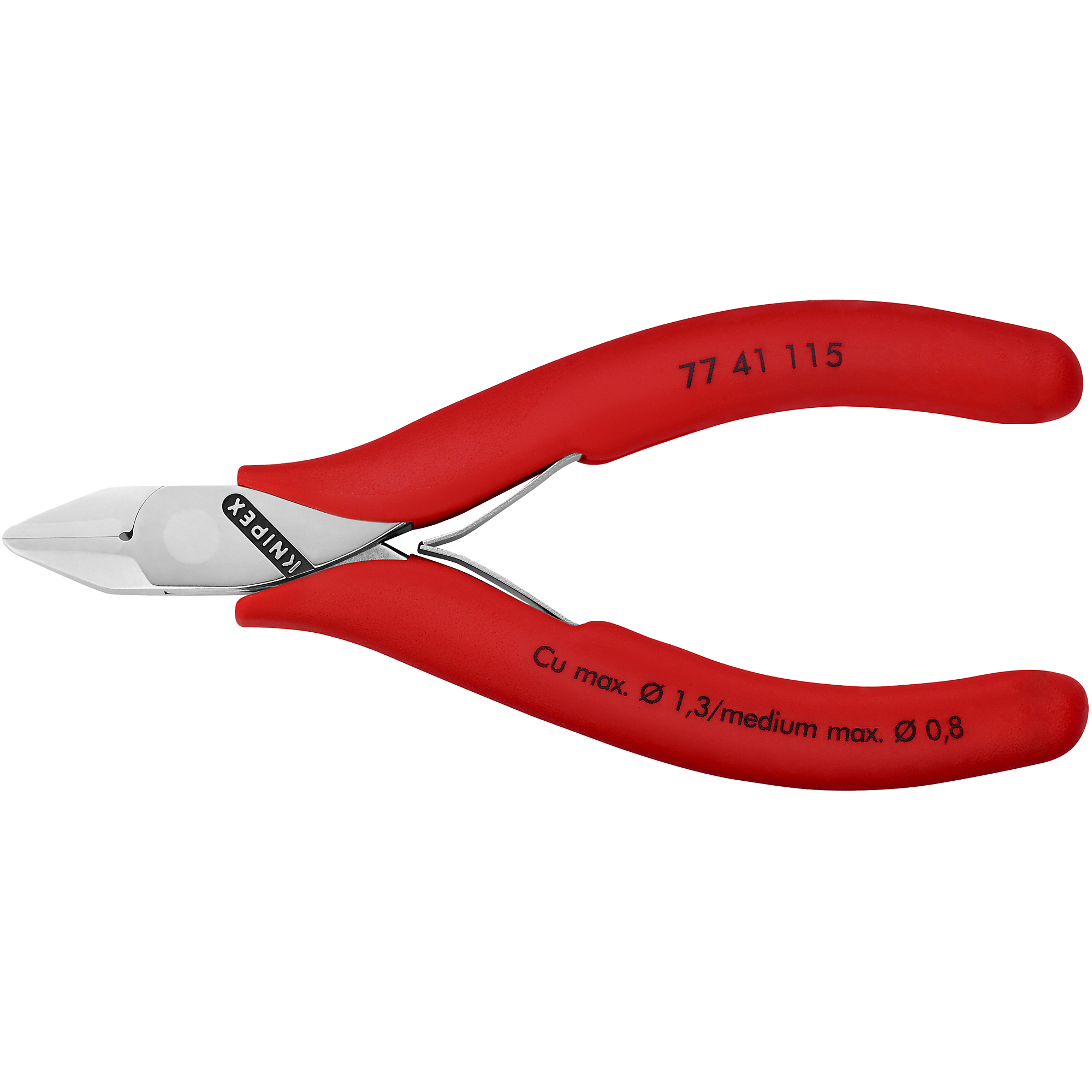 KNIPEX Electronics Diagonal Cutters - 4.5in., Plastic Coated, Steel, 0.047in. Jaw Capacity, Model# 77 41 115